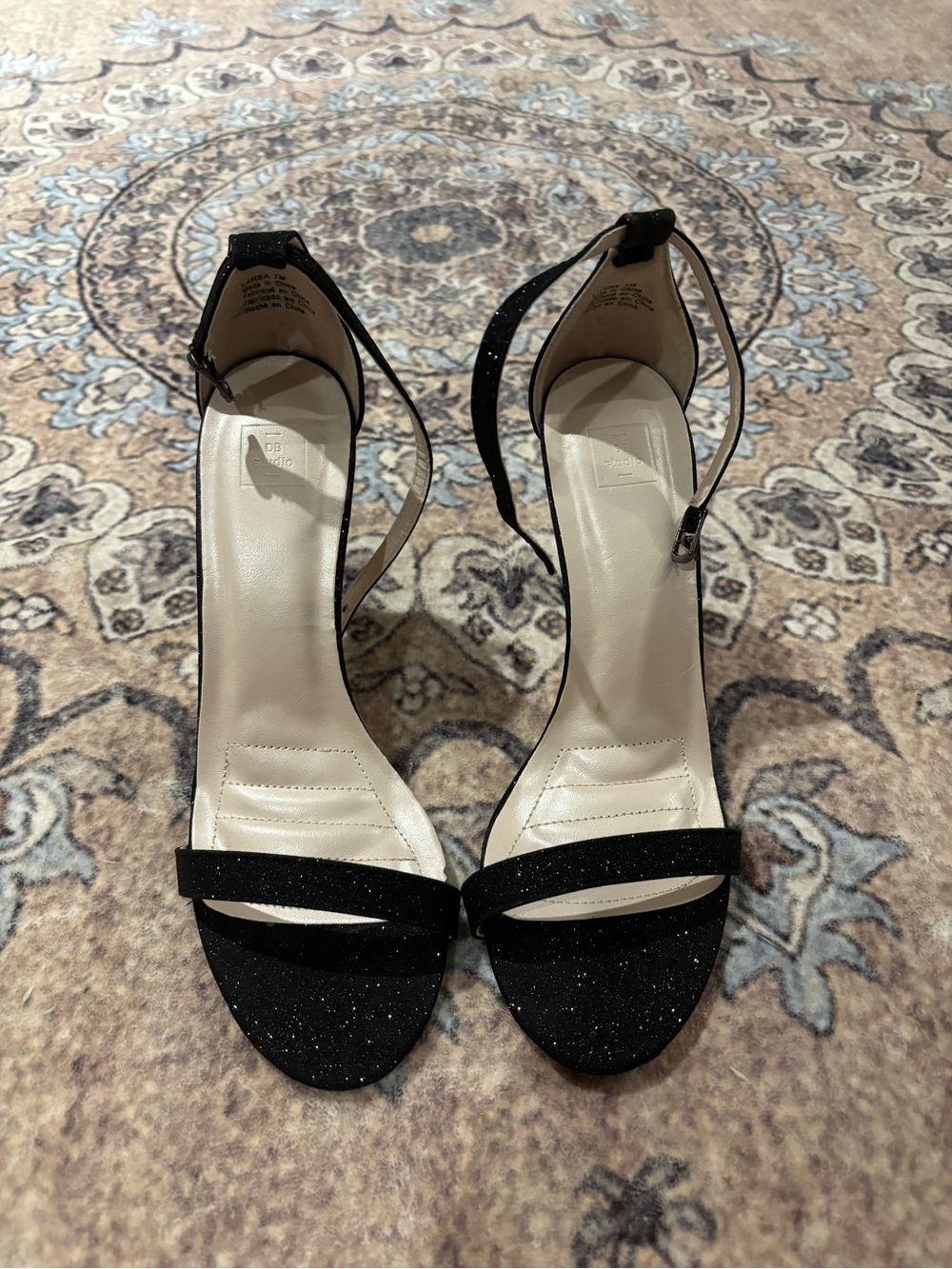 Sparkling Black Ankle-Strap Heels with Open Toe